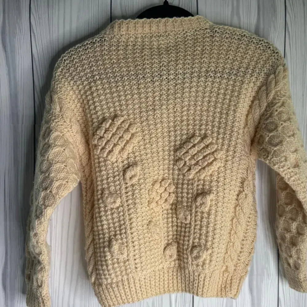 Irish Hand Knit Fitzpatrick Sweater 100% Wool Cable Knit Kids 12-14 (Wms XS)